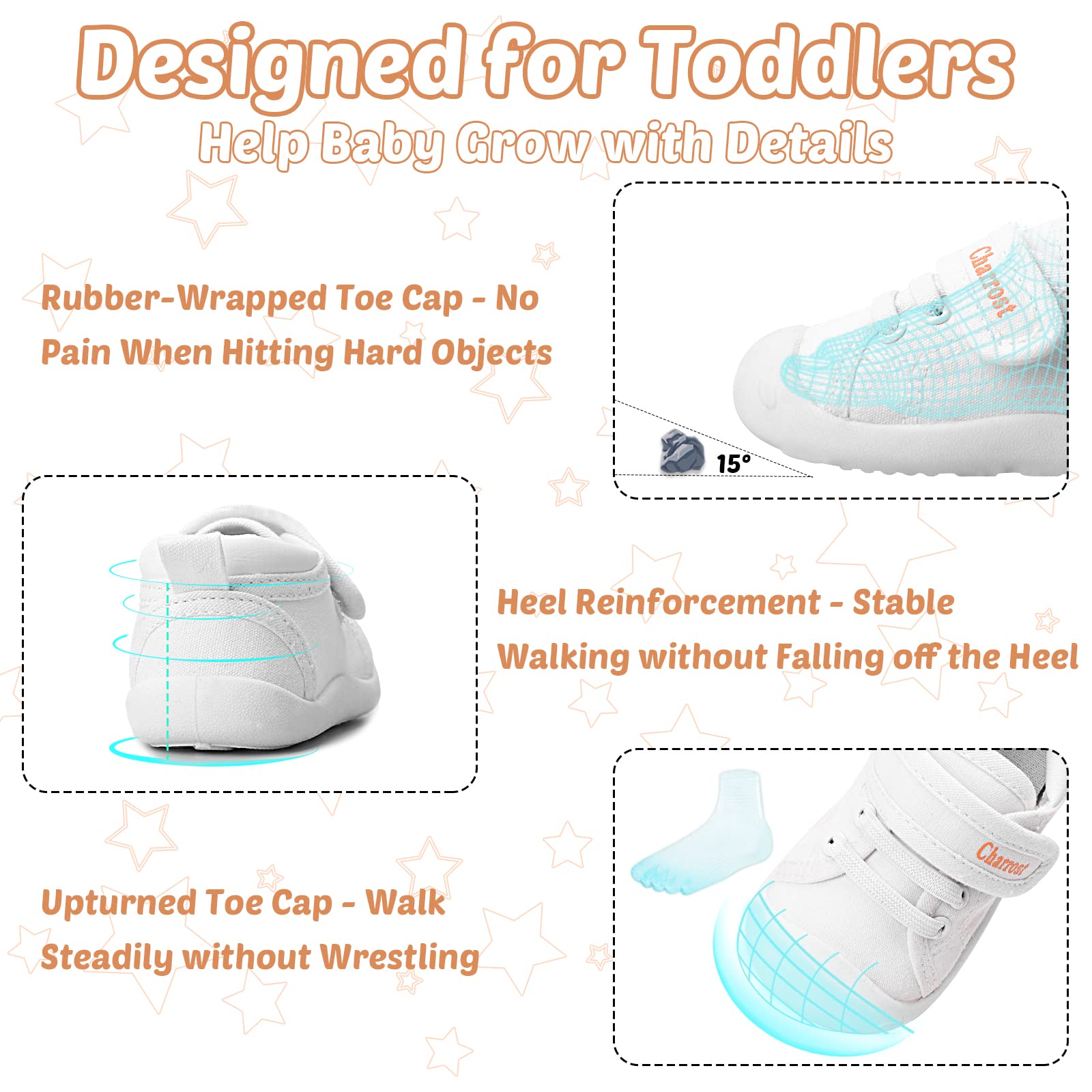 Charrost Baby Walking Shoes Toddler Girl Boy Soft Breathable Canvas Shoes