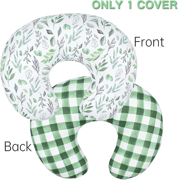 Baby Nursing Pillow Cover Infant Removable Breastfeeding Pillow Cover Cute Pattern Newborn Nursing Pillowcase Slipcovers Cushion Cover for Girls Boys 22.5 x 18 (Green Leaves)