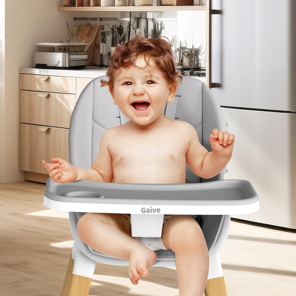 GAIVE 8 in 1 Convertible Wooden High Chair, Adjustable Baby High Chair for Babies and Toddlers with Tray, Easy to Clean, Grow with Family|Booster|Learning Table|High Stool