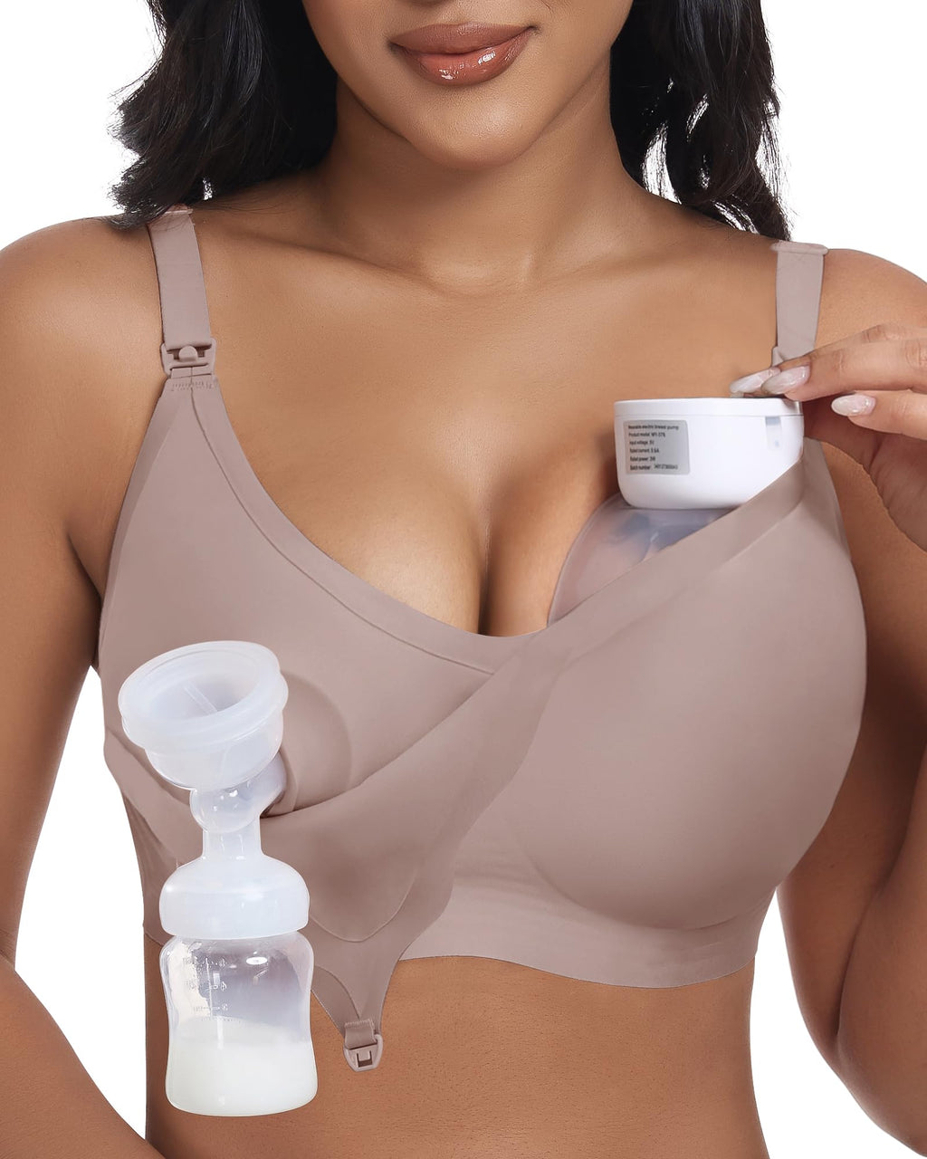 As Fairy Wireless Seamless Pumping Bra Hands Free Nursing Bra Wirefree Comfort Wearable Breast Pump Bras (Light Grey M Plus)