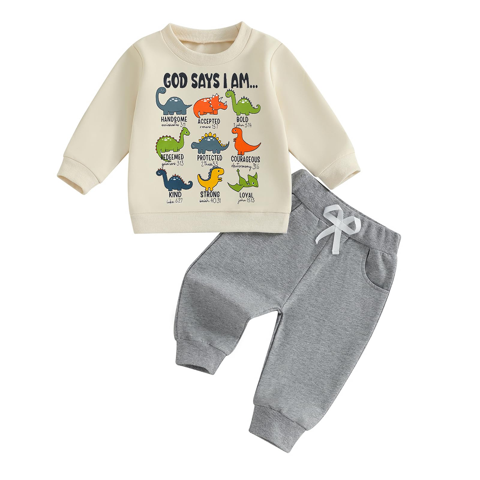 Nyapruwe Toddler Baby Boys Fall Winter Outfits Funny Print Top Pants Set (Beige g-dinosaur, 4-5T)