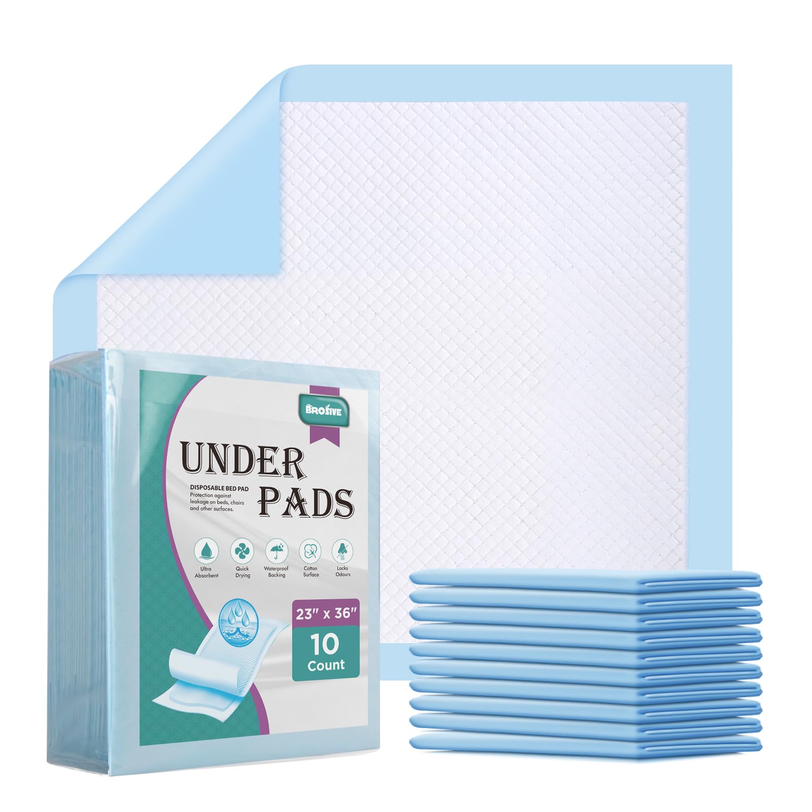 Disposable Bed Pads for Incontinence 23" x 36" - 10 Count, Leak-Proof Chucks Pads for Adults, Kids and Pets, Absorbent Disposable Underpads, Incontinence Bed Pads Disposable for Beds