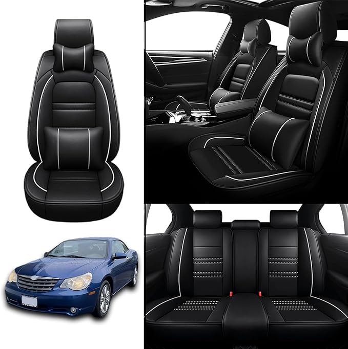 Car Seat Covers for Chrysler Car Sebring 2000-2010 | 5-Seats Seat Covers, Waterproof Seat Protectors, Automotive Seat Covers (Full Set with Pillow,Black&White Line)