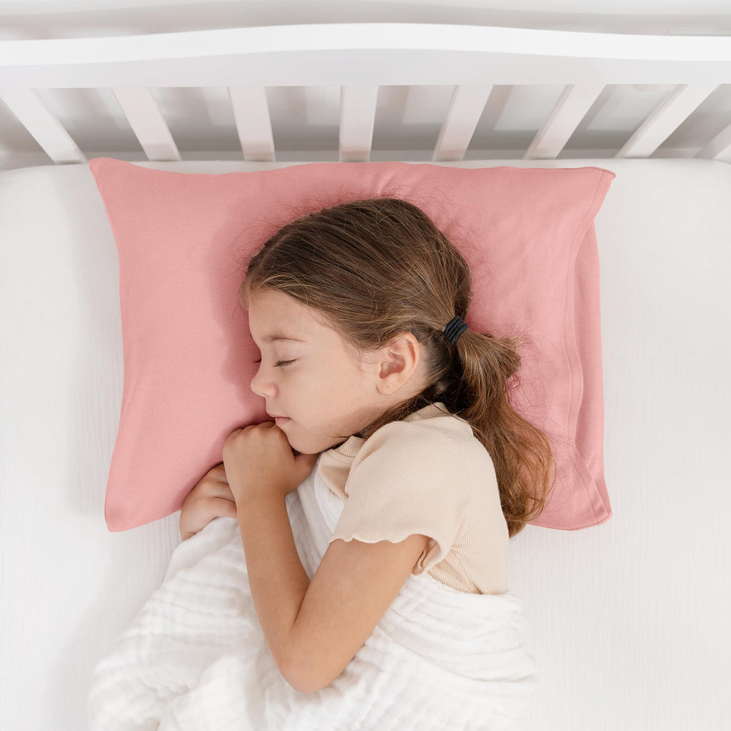 Comfy Cubs Toddler Pillow with Cotton Pillowcase, 13 x 18 in, 2 Pack - Lightweight, Breathable Microfiber Fill for Sleeping and Travel - Soft and Cozy Small Pillow for Toddlers - Blush