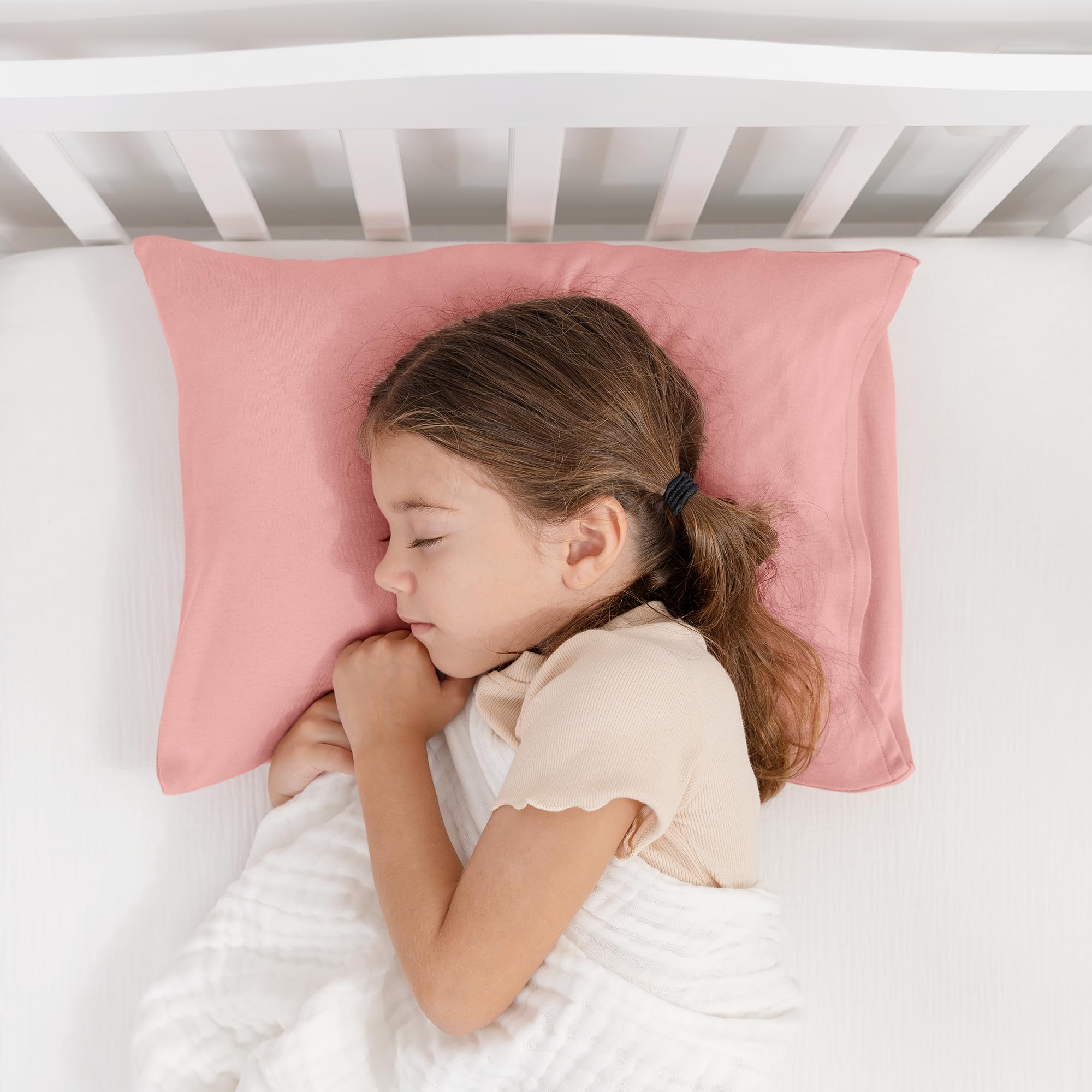 Comfy Cubs Toddler Pillow with Cotton Pillowcase, 13 x 18 in, 2 Pack - Lightweight, Breathable Microfiber Fill for Sleeping and Travel - Soft and Cozy Small Pillow for Toddlers - Blush