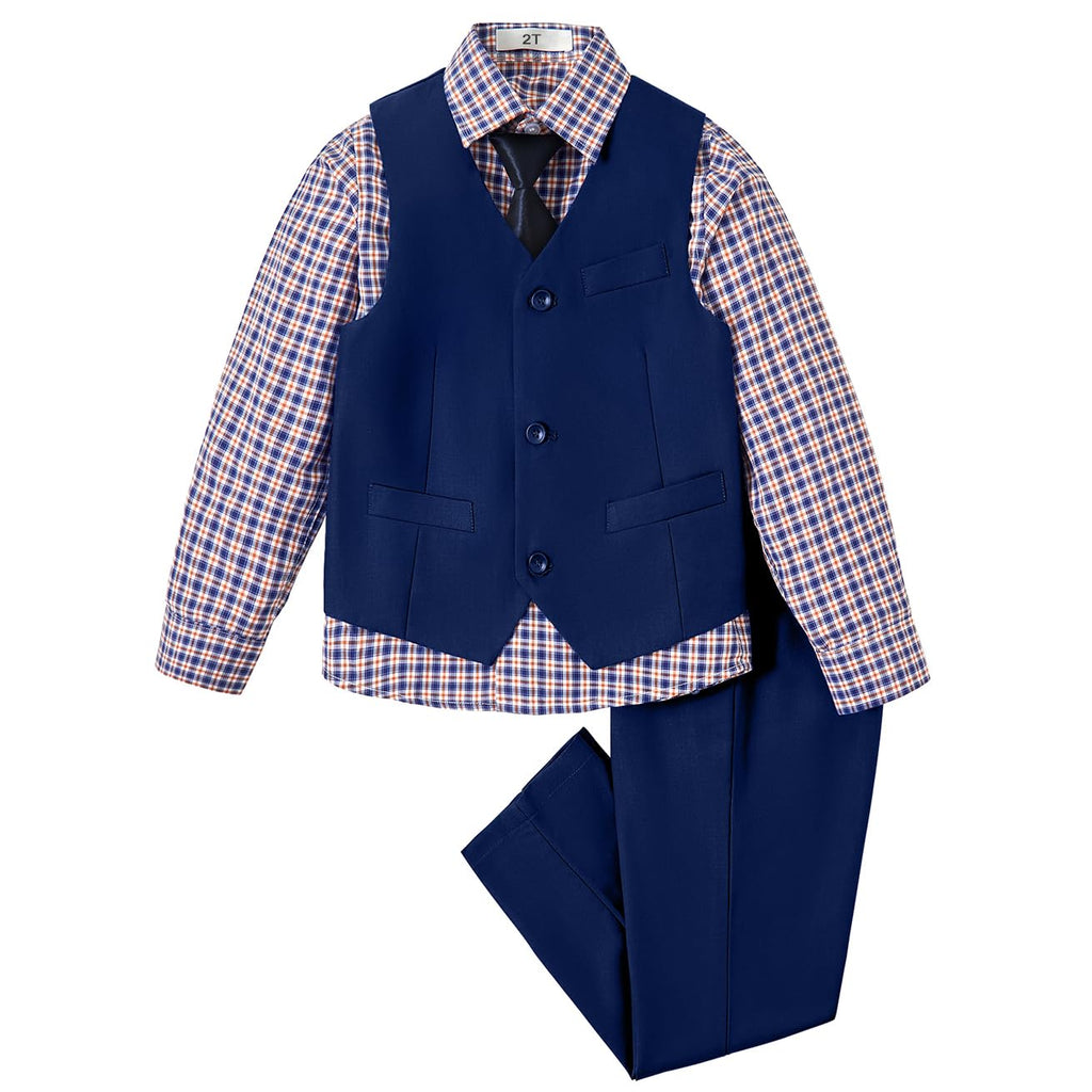 Boys Suit Set for Kids Formal Tuxedo Suits for Wedding, Deep Blue, Size 8
