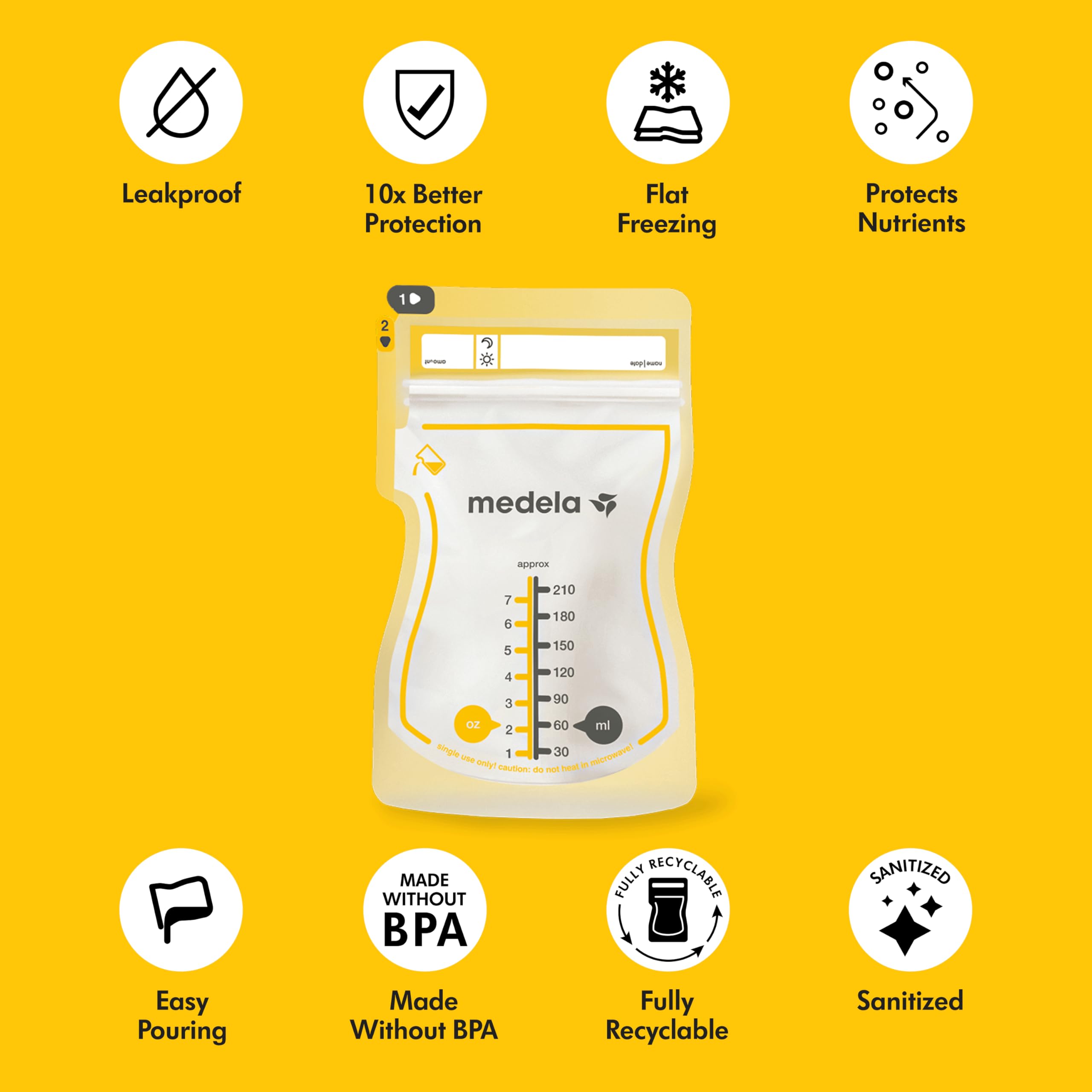 Medela Easy Pour Breast Milk Storage Bags, 50 Count, 7 oz/210 ml