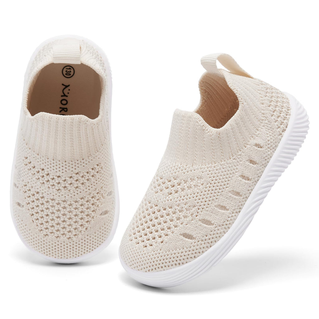 MORENDL Toddler Shoes Baby Walking Sock Shoes Non-Slip Breathable Boys & Girls Sneakers Infant Tennis Shoes Mesh Khaki Size 9