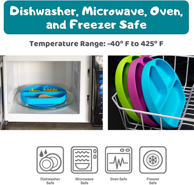 Silikong Suction Plate for Toddlers | BPA Free, 100% Food-Grade Silicone | Microwave, Dishwasher and Oven Safe | Stay Put Divided Baby Feeding Plates (1, Turquoise)