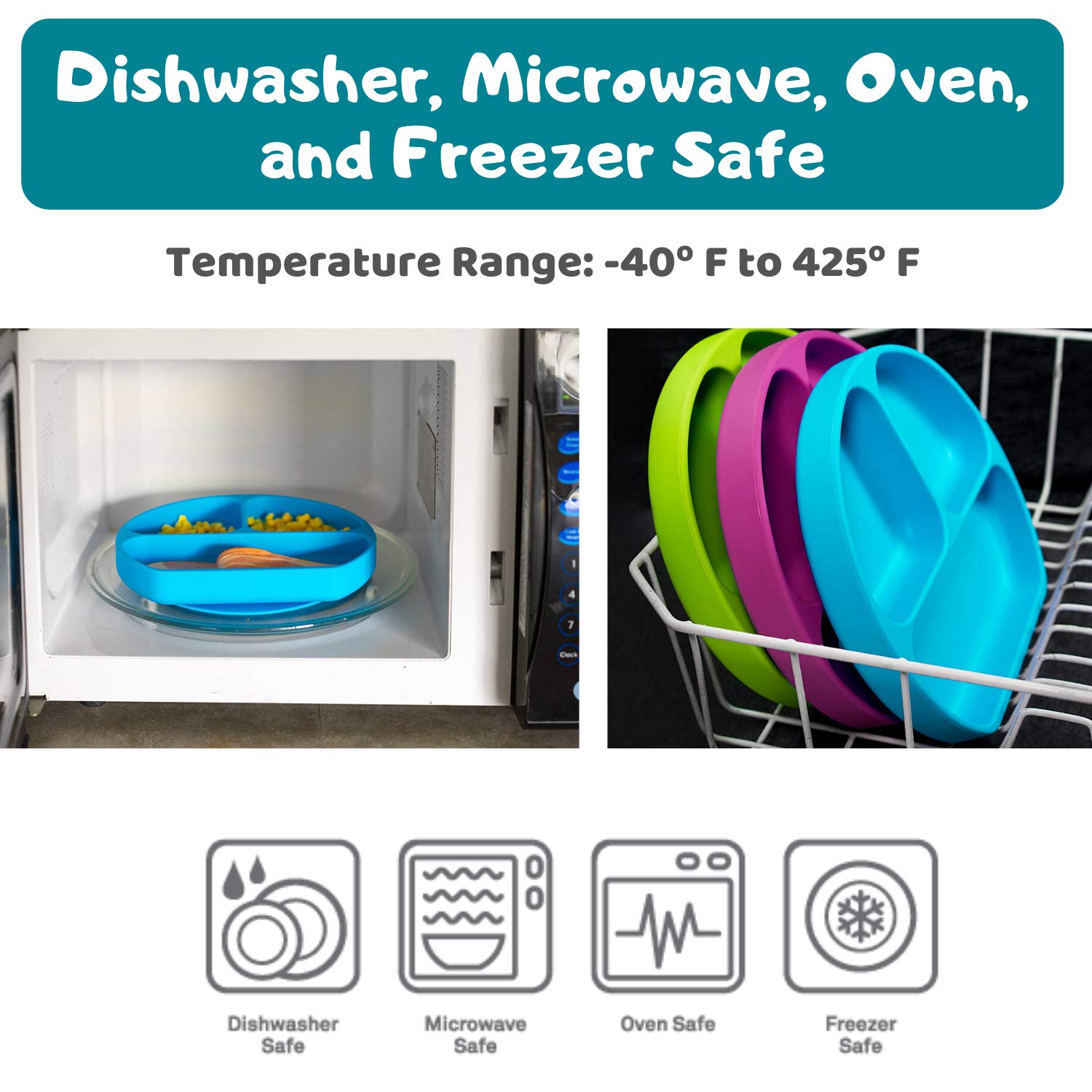 Silikong Suction Plate for Toddlers | BPA Free, 100% Food-Grade Silicone | Microwave, Dishwasher and Oven Safe | Stay Put Divided Baby Feeding Plates