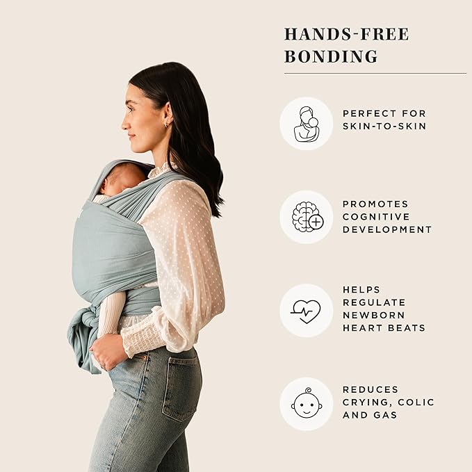 Moby Baby Wrap Carrier Evolution for Newborns to Toddlers (8-33lbs), Infant Sling Carrier, Lightweight & Hands Free Design, Adjustable for All Body Types, Baby Registry Gift (Sea Glass)