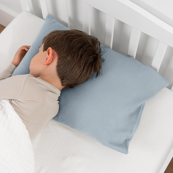 Comfy Cubs Toddler Pillow with Cotton Pillowcase, 13 x 18 in, 2 Pack - Travel and Sleep Support for Kids - Lightweight, Breathable Microfiber Fill - Soft & Cozy Small Pillow for Toddler - Pacific Blue