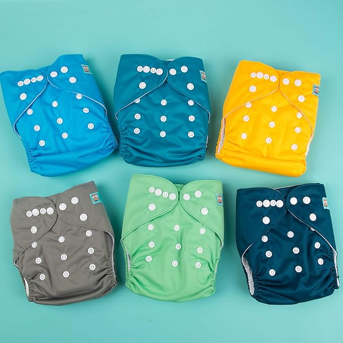 ALVA 6 Pack Cloth Diaper with 12 Inserts One Size Adjustable Washable Reusable Diaper Cover for Baby Girls and Boys