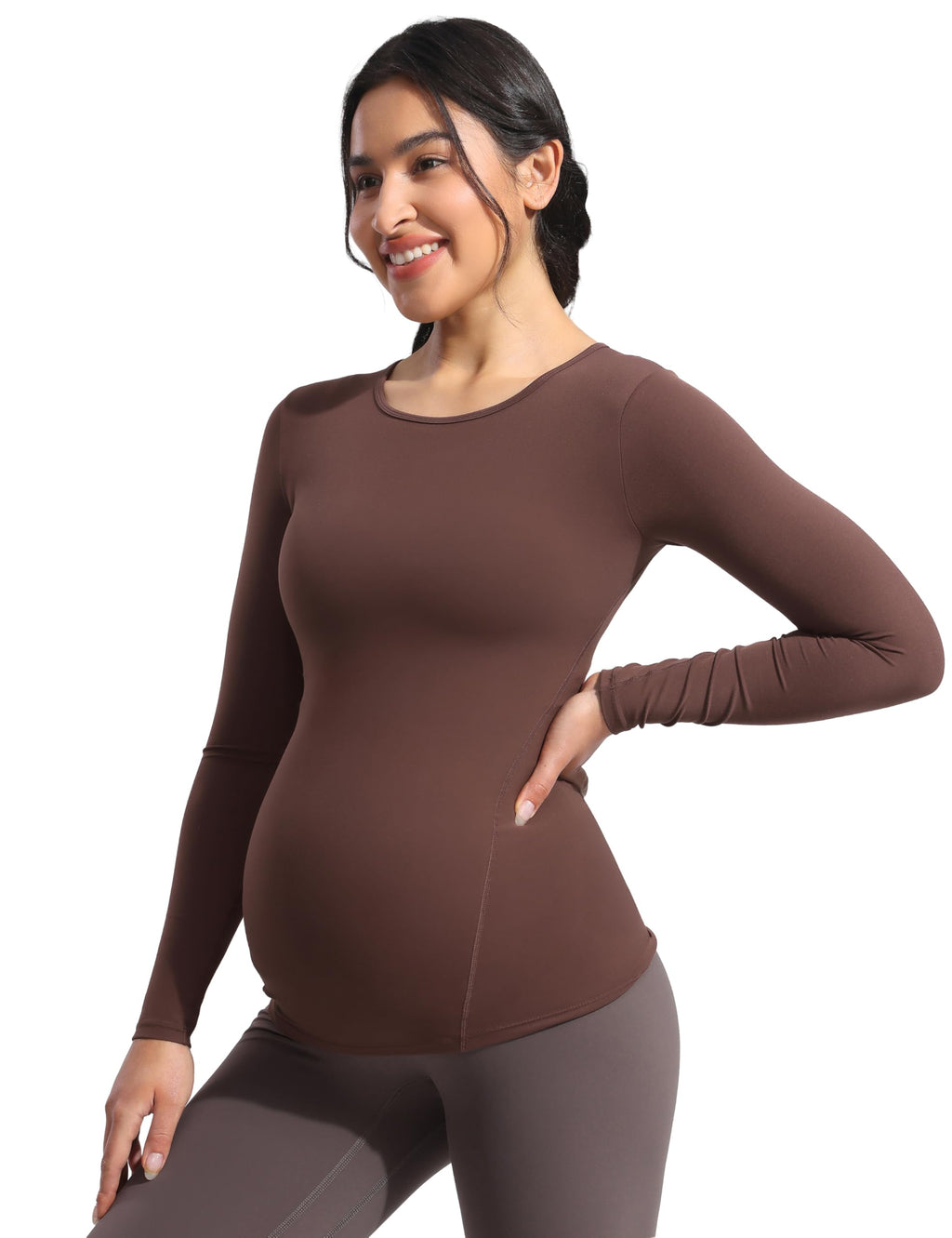 POSHDIVAH Maternity Crew Neck T Shirts for Women Brown Small
