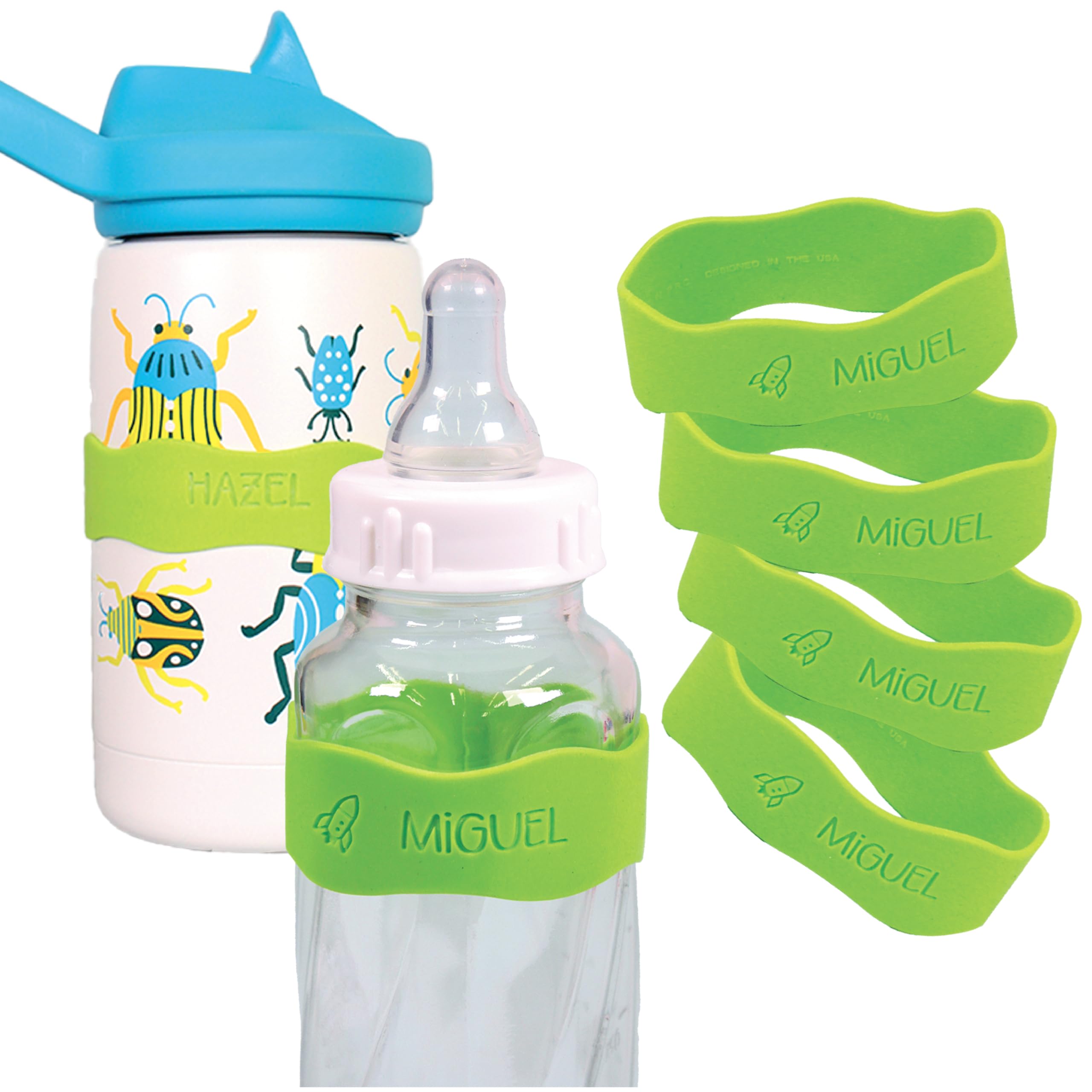InchBug Orbit Labels Silicone Bottle Bands, 4-Pack, Kiwi Green