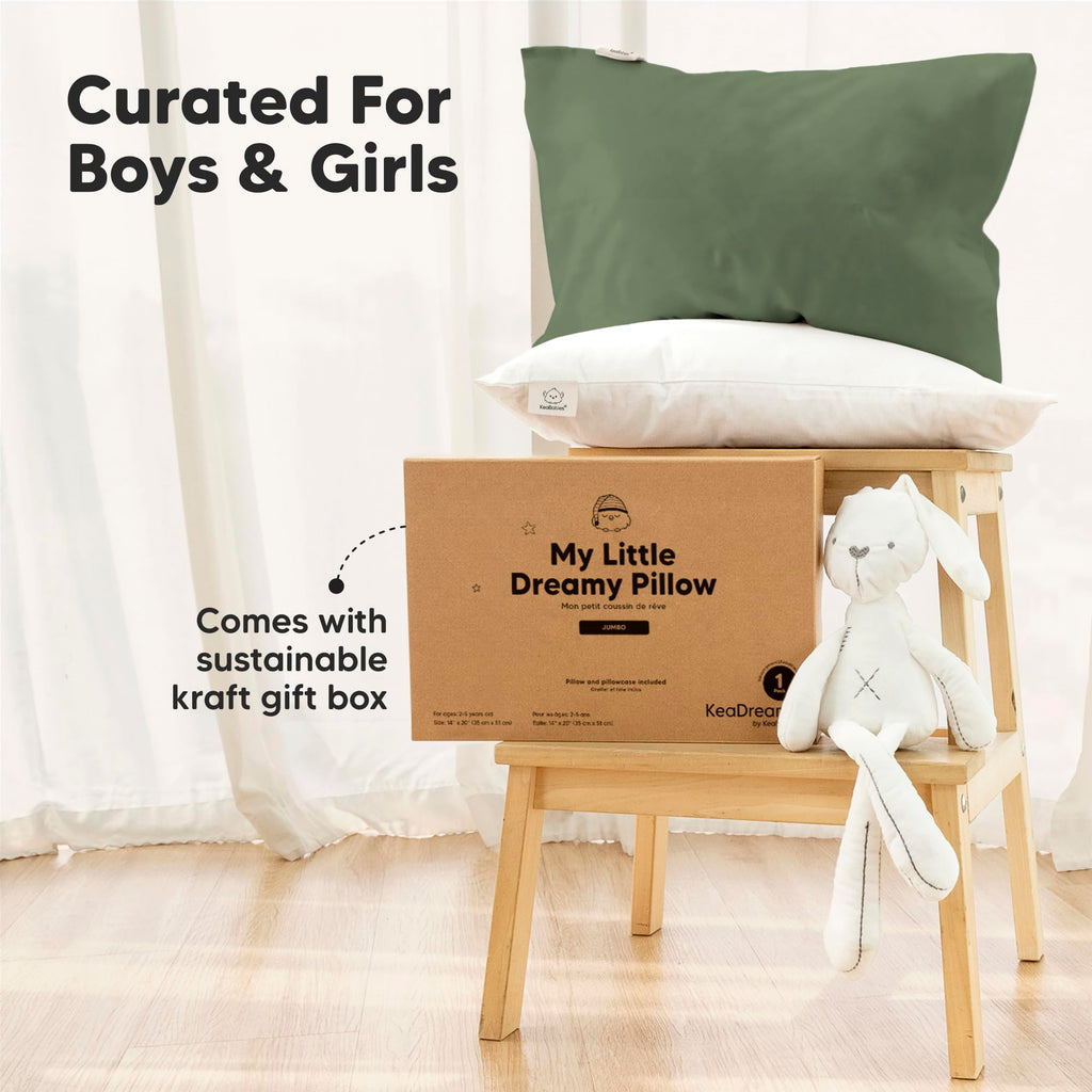 KeaBabies Organic Toddler Pillow with Pillowcase,Jumbo 14X20(Jungle Green)