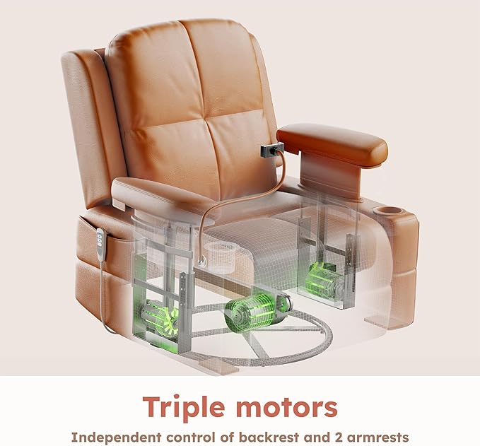MAMAZING Oversized Rocking Chair Nursery with Adjustable Armrests, Electric Glider Recliner Nursing Chair for Breastfeeding, Power Swivel Recliner Chairs, Oeko-TEX & FSC Certified(Honey Brown)