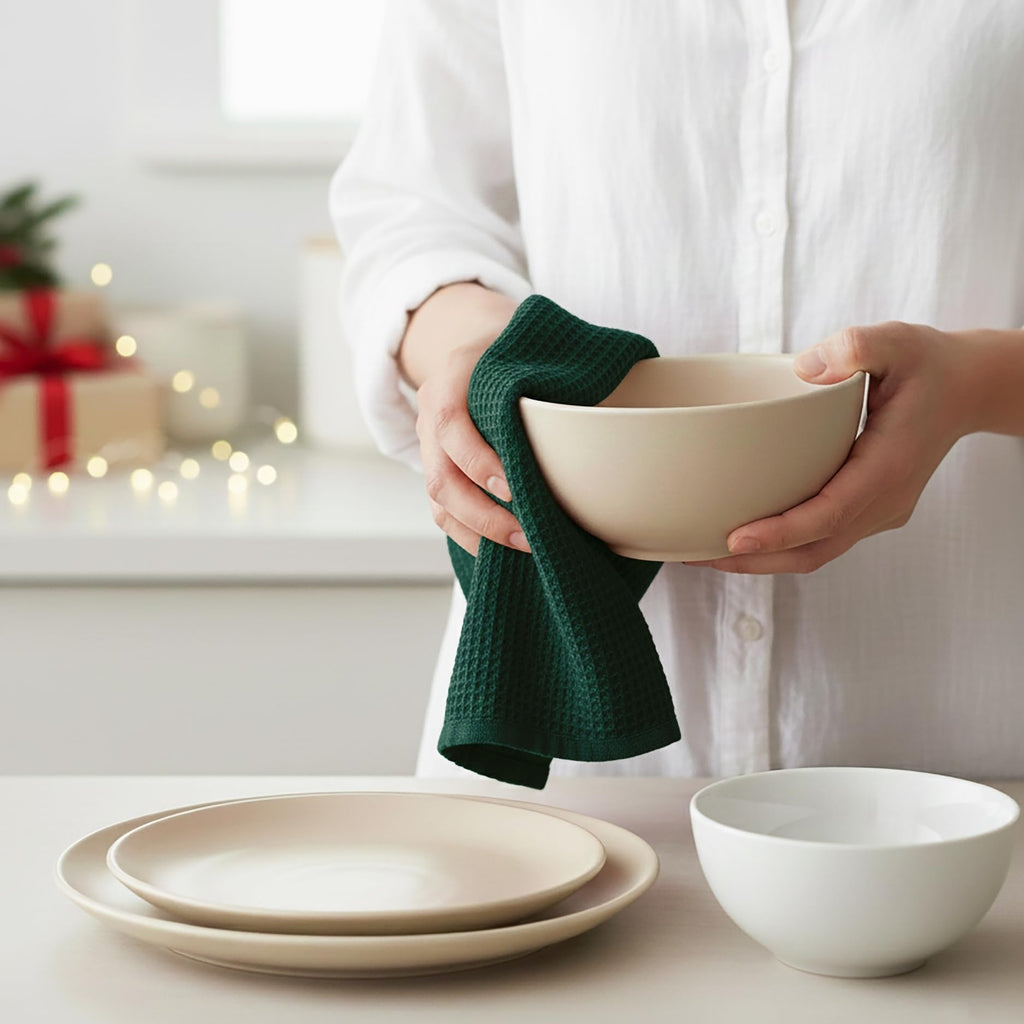 PurpleEssences Waffle Weave Kitchen Towel, 100% Cotton - 15x25 Inches with Hanging Loop, Ultra Soft Absorbent Quick Drying Dish Cloth, Tea and Hand Towels, 6 Pack - Spring Easter Summer - Green