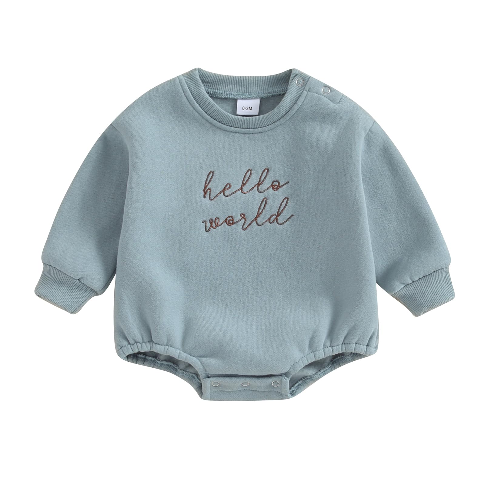 VISGOGO Newborn Infant Baby Boy Girls Oversized Romper Bodysuit Long Sleeve Outfit Clothes (Hello world-Blue,0-3 Months)