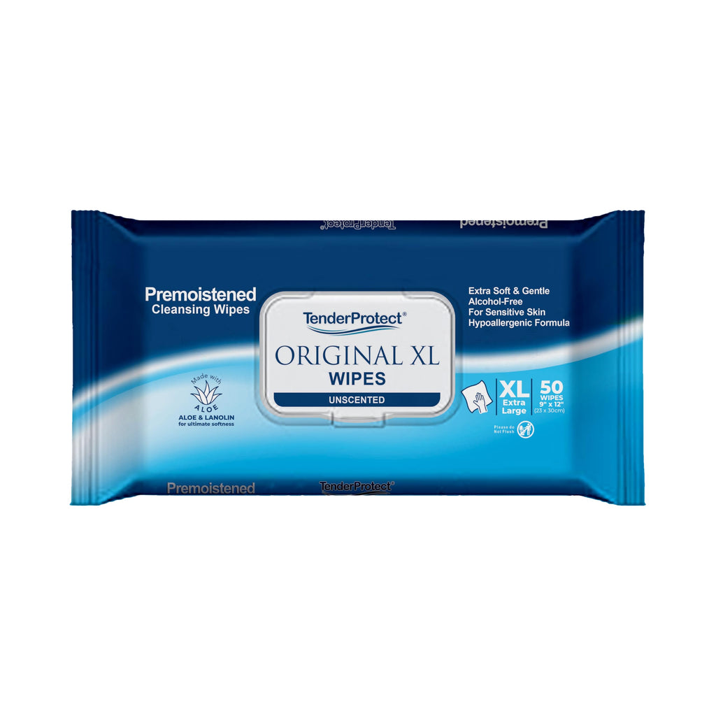 TenderProtect Original XL Incontinence Wipes for Adults with Aloe, 50 Count