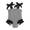 Happy Town Toddler Swimsuit Girl Solid Color Stripe One-Piece Baby Bathing Suits (Black Stripe, 4-5 Years)