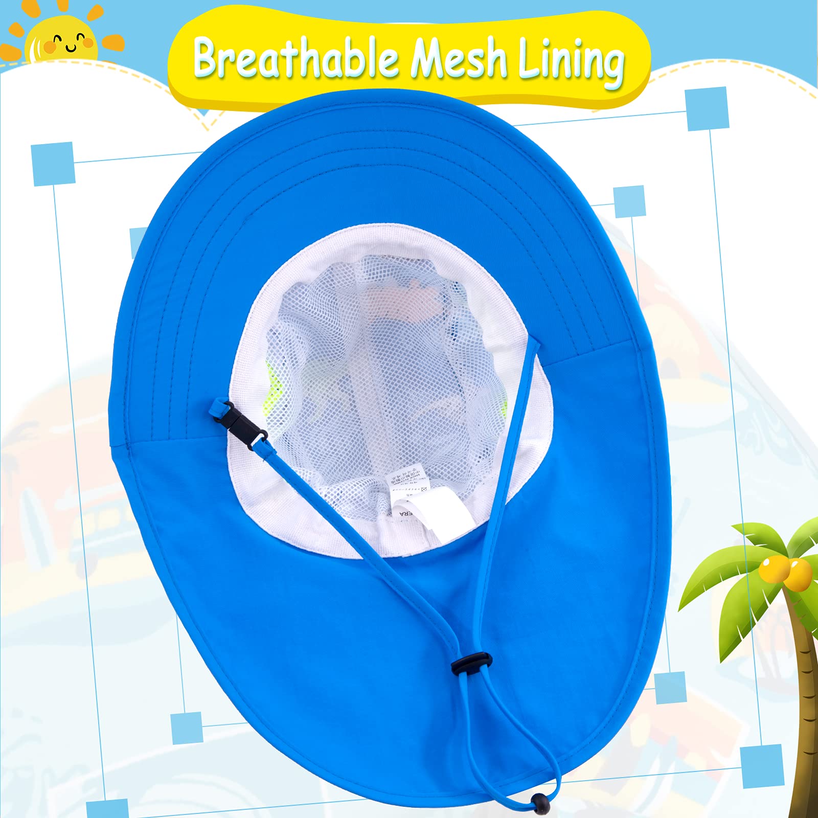 Baby Boy Sun Hat with Neck Flap Chin-Strap Toddler Girl Mesh Bucket Wide Brim Kids Adjustable Summer Beach Cap UPF 50+ (A-Green Dinosaur, L?20.47 -22.04 ?)