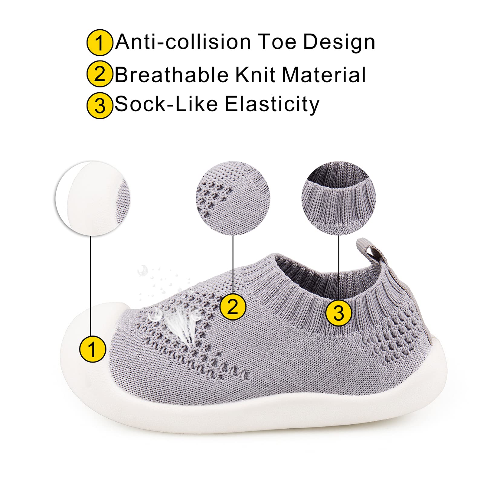 Charrost Baby Walking Shoes Wide Toe Box Knit Slip-On Sneakers for Toddlers