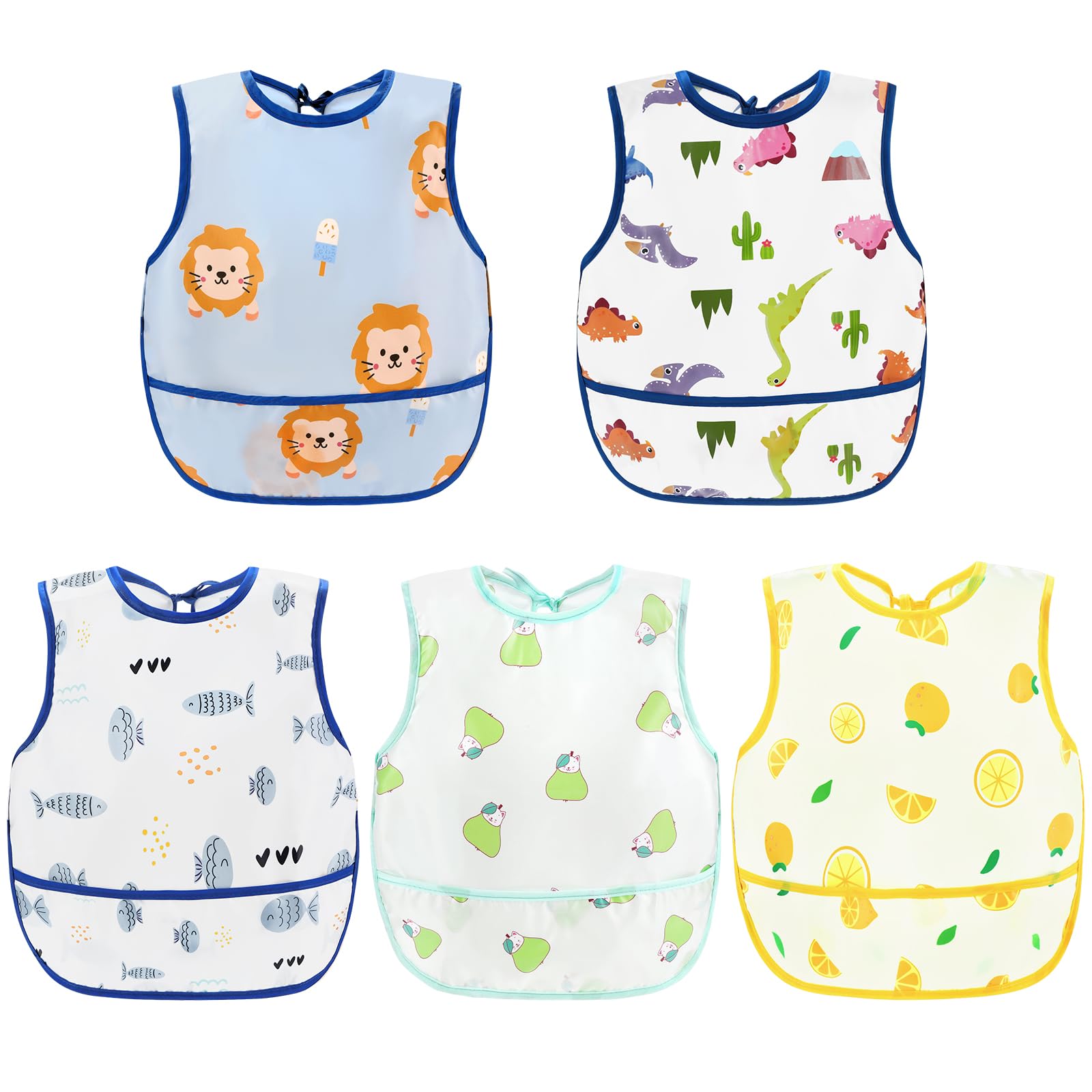 Accmor 5 Pack Waterproof Baby Bibs for Eating, Mess Proof Toddler Feeding Bibs for Girls Boys