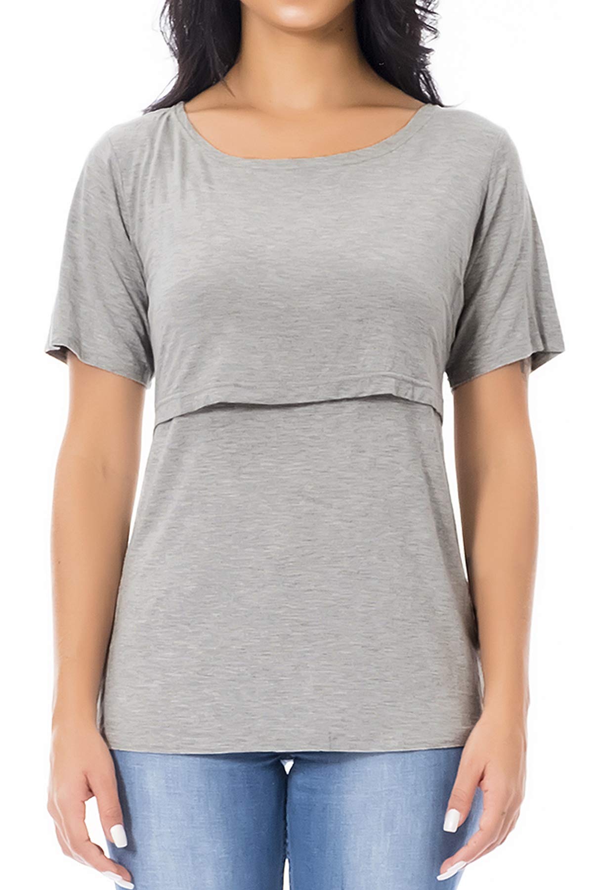 Smallshow 3 Pcs Maternity Nursing T-Shirt Nursing Tops,Brown-Black-Grey,XX-Large
