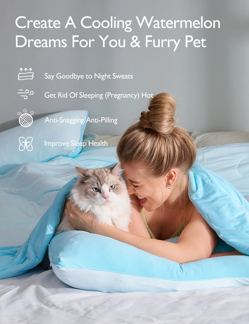 Momcozy Life CoolMurm Cooling Comforter for Hot Sleepers, King/Cali King 106"x90" Soft Breathable Pregnancy Cooling Blanket, 3-Second Cooling, 8 Hours+ Stay Cool All Night, Deep Light Blue