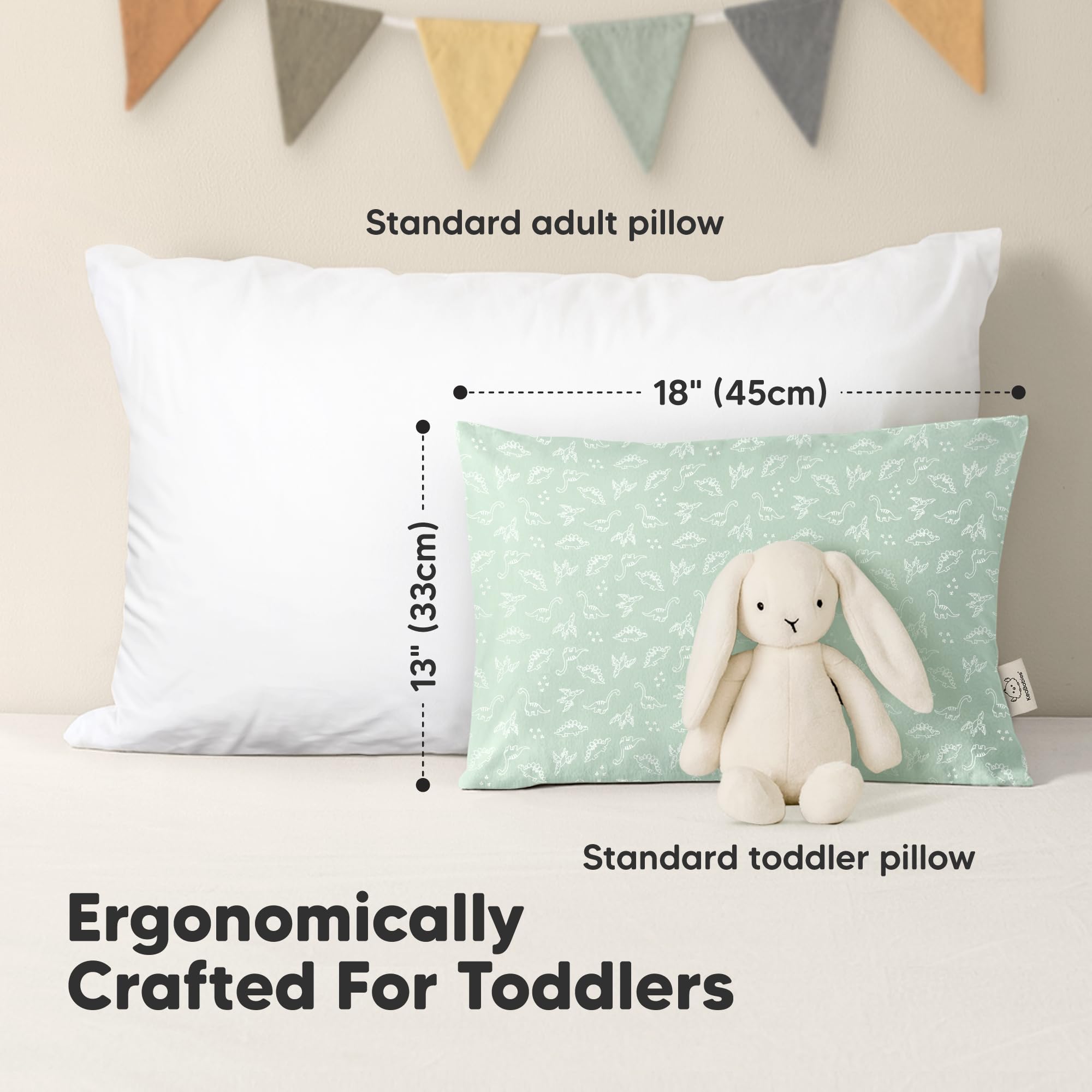 KeaBabies 2pk Toddler Pillows 2 Year Old to 5,13x18 Kids Pillow (DinoLand)