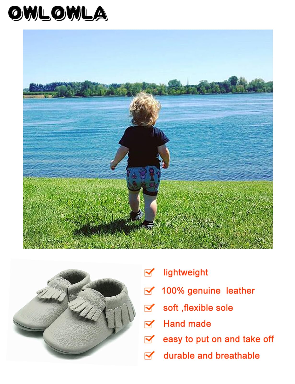 OWLOWLA Leather Baby Moccasins Soft Sole Baby Shoes Boys Girls 0-6months