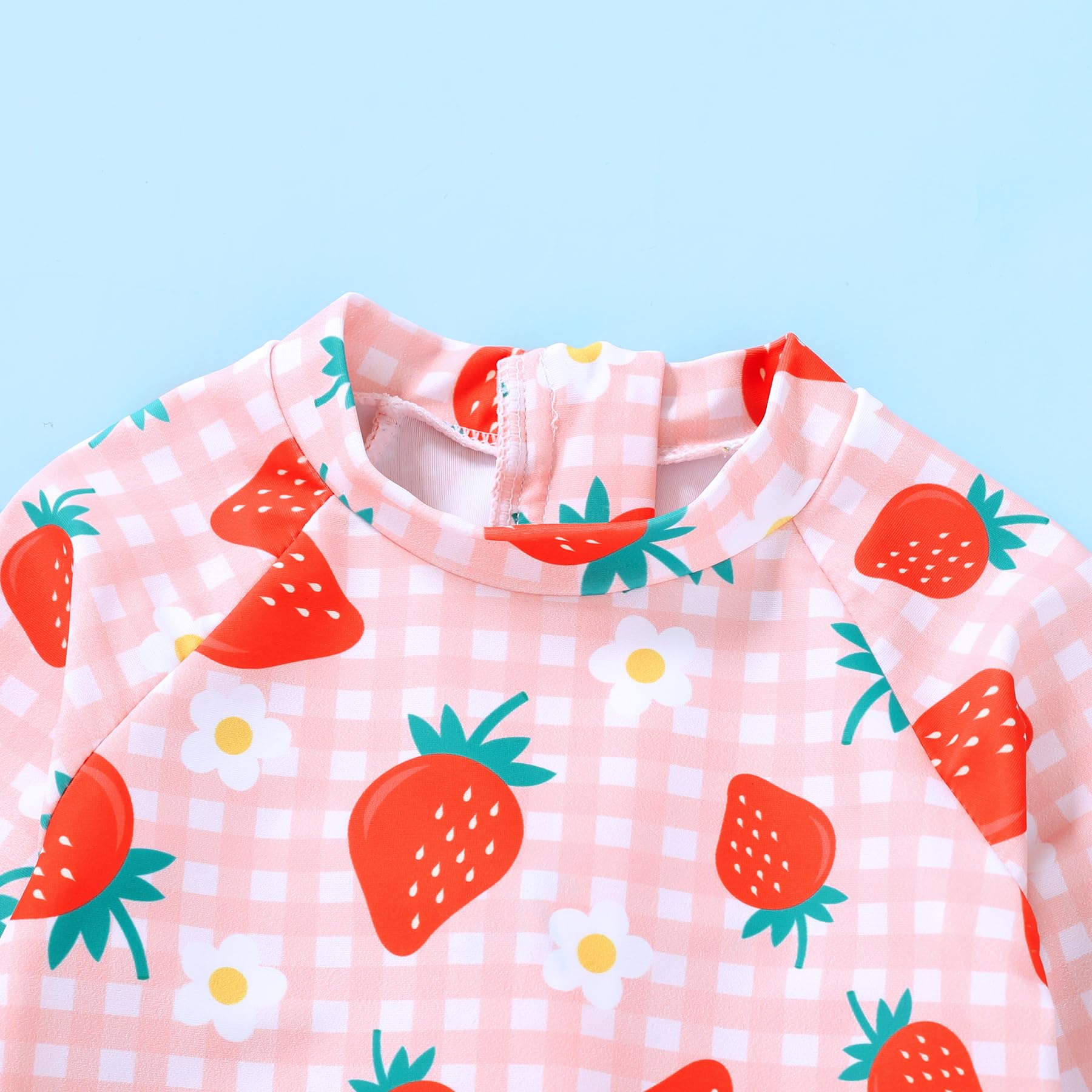 Infant Baby Girl Swimsuit One-Piece Long Sleeve Rash Guard with Hat Set Floral Zipper Bathing Suit Leopard Beach Wear(Pink#Strawberry 12-18 Months)