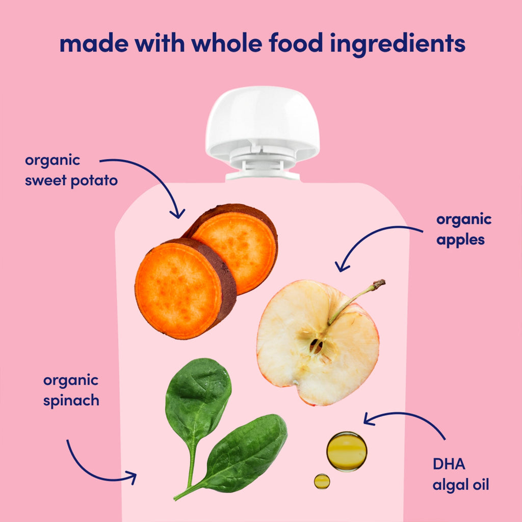Cerebelly Organic Baby Food Pouches, Spinach Apple Sweet Potato Purees, 16 Nutrients, No Added Sugar, Fiber & Non-GMO, 4oz, 6 Pack