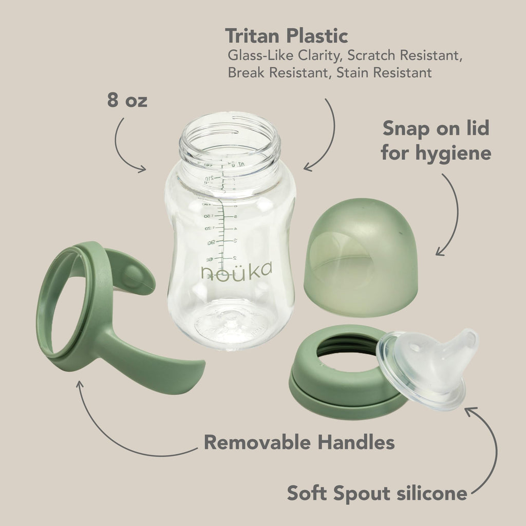 nouka Soft Spout Tritan Sippy Cup | Leak Proof and Easy Grip | Removable Handles | Moss
