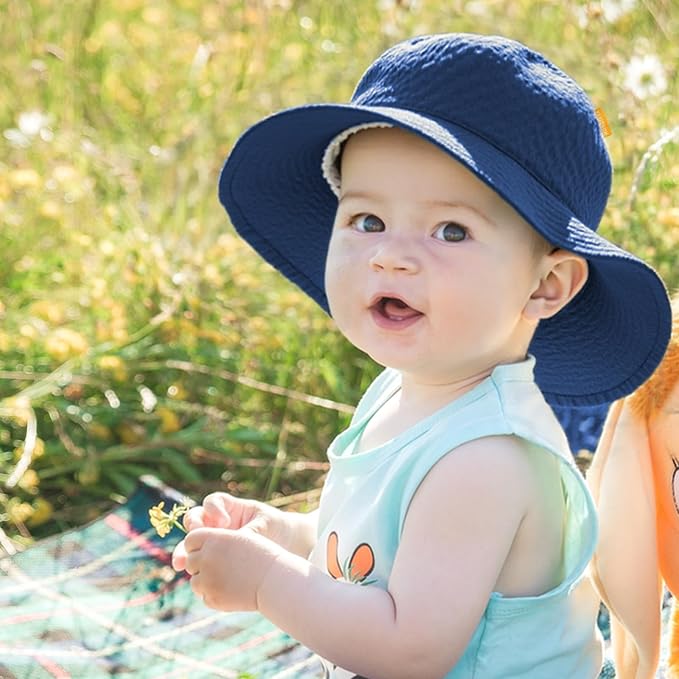 HONGTEYA Baby Sun Hat Toddler Girl Beach Hat Adjustable Outdoor Summer Hat UPF 50+ Sun Protection Wide Brim Infant Kids