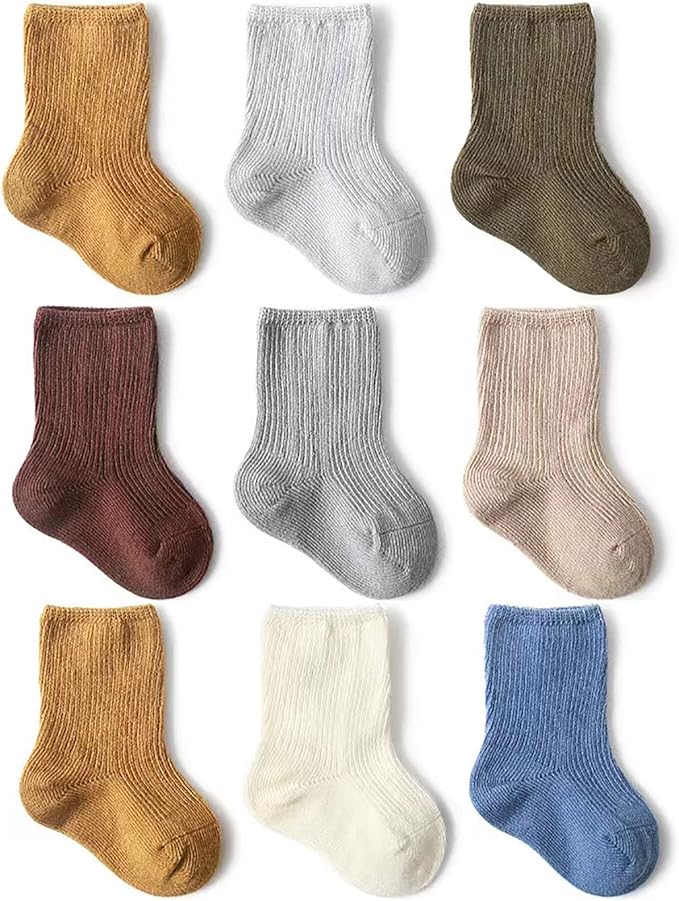 Toddler Socks Unisex Baby Baby Crew Cotton Cuff Socks for Infant Girls Stocking Stuffer for Kids 0-36 Months