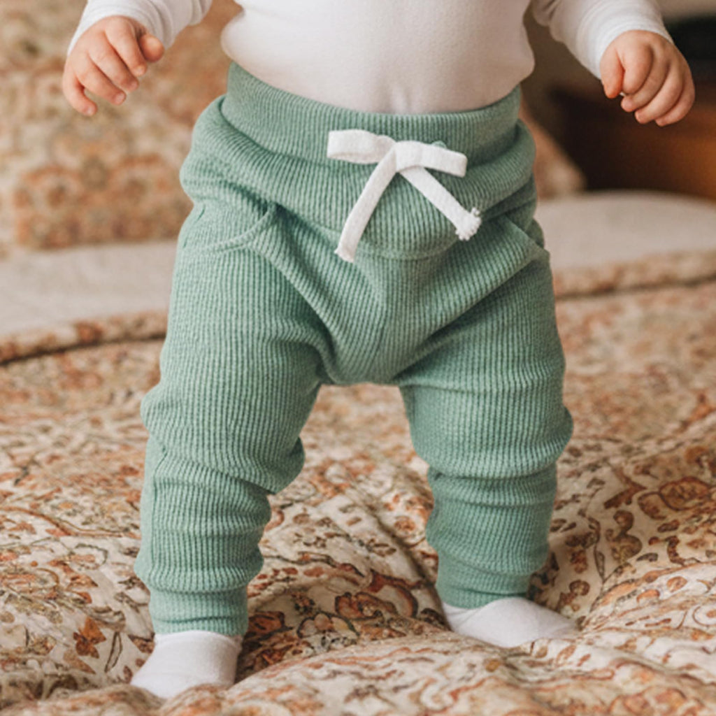 Sejardin Toddler Baby Boy Girl Pants 3 Pack Solid Color Elastic Waist Jogger Sweatpants Newborn Infant Casual Bottoms (Waffle Black Apricot Green, 0-6 Months)