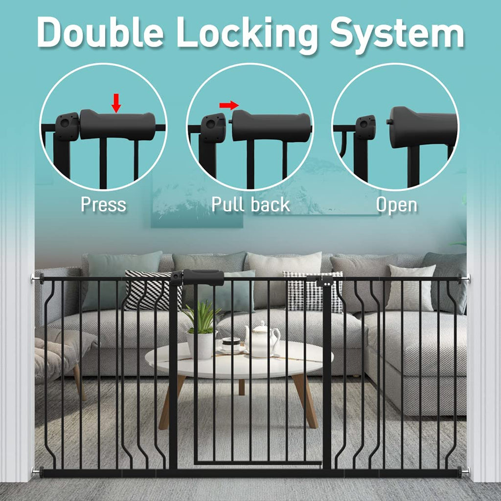 WAOWAO 57.48-62.20" Extra Wide Baby Gate Pressure Mounted 30" Tall Black
