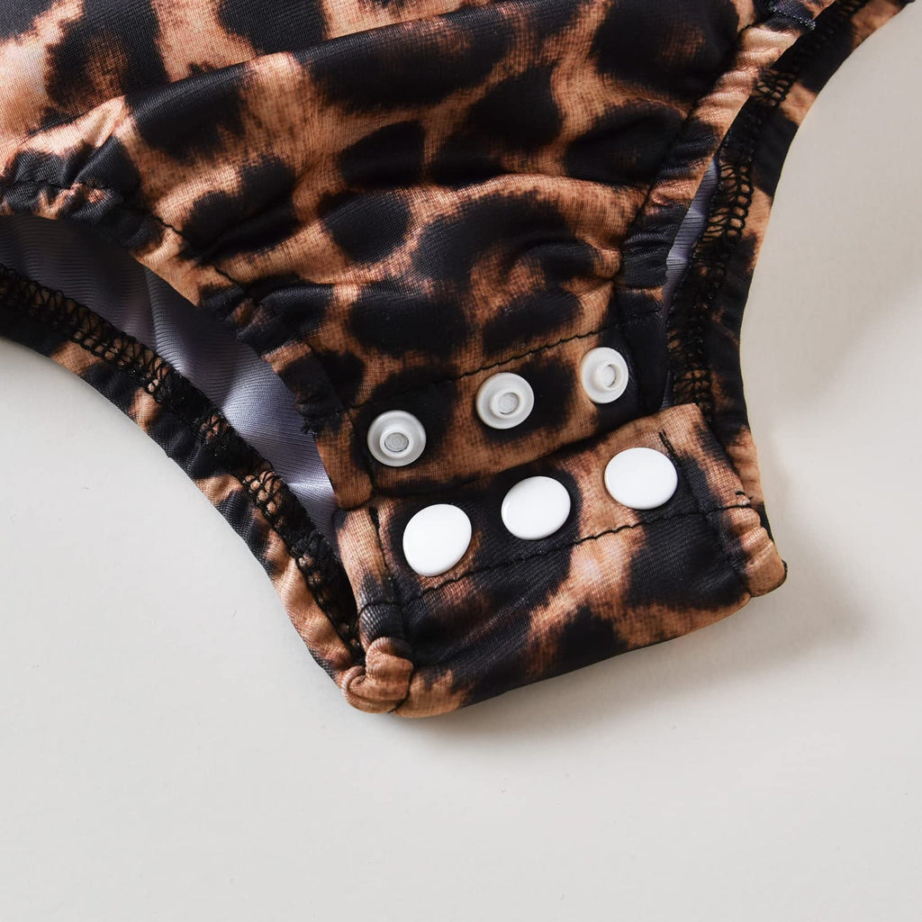 Toddler Girl Ruffles Leopard Swimsuit One Piece Swimwear Bathing Set (Leopard, 2-3T)
