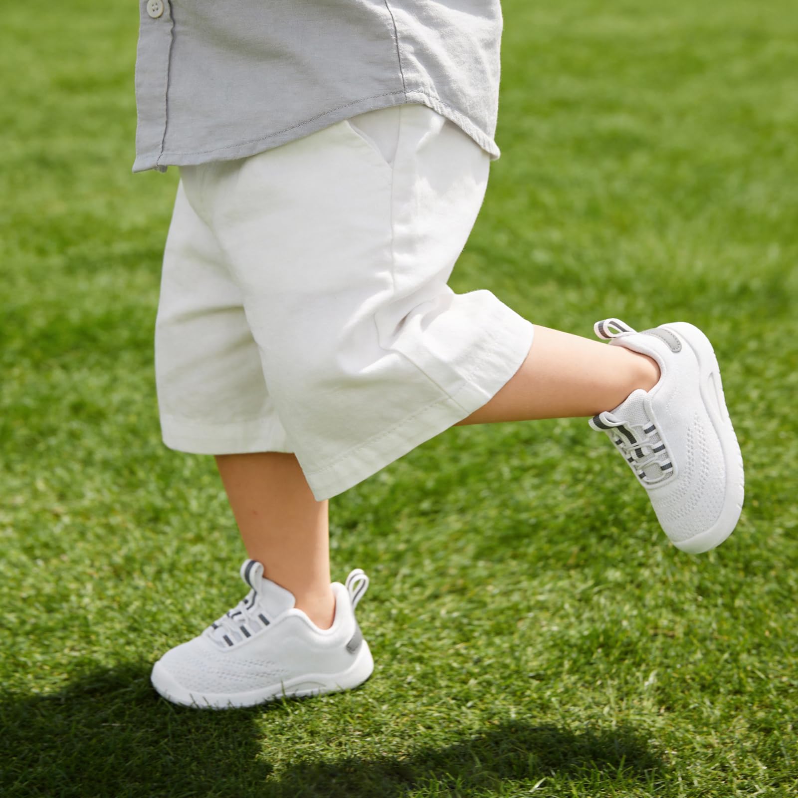 MORENDL Toddler Sneakers Baby Slip On Walking Shoes Non-Slip Breathable Boys & Girls Running Shoes Infant Tennis Shoe White Gray 12-15 Months Size 5