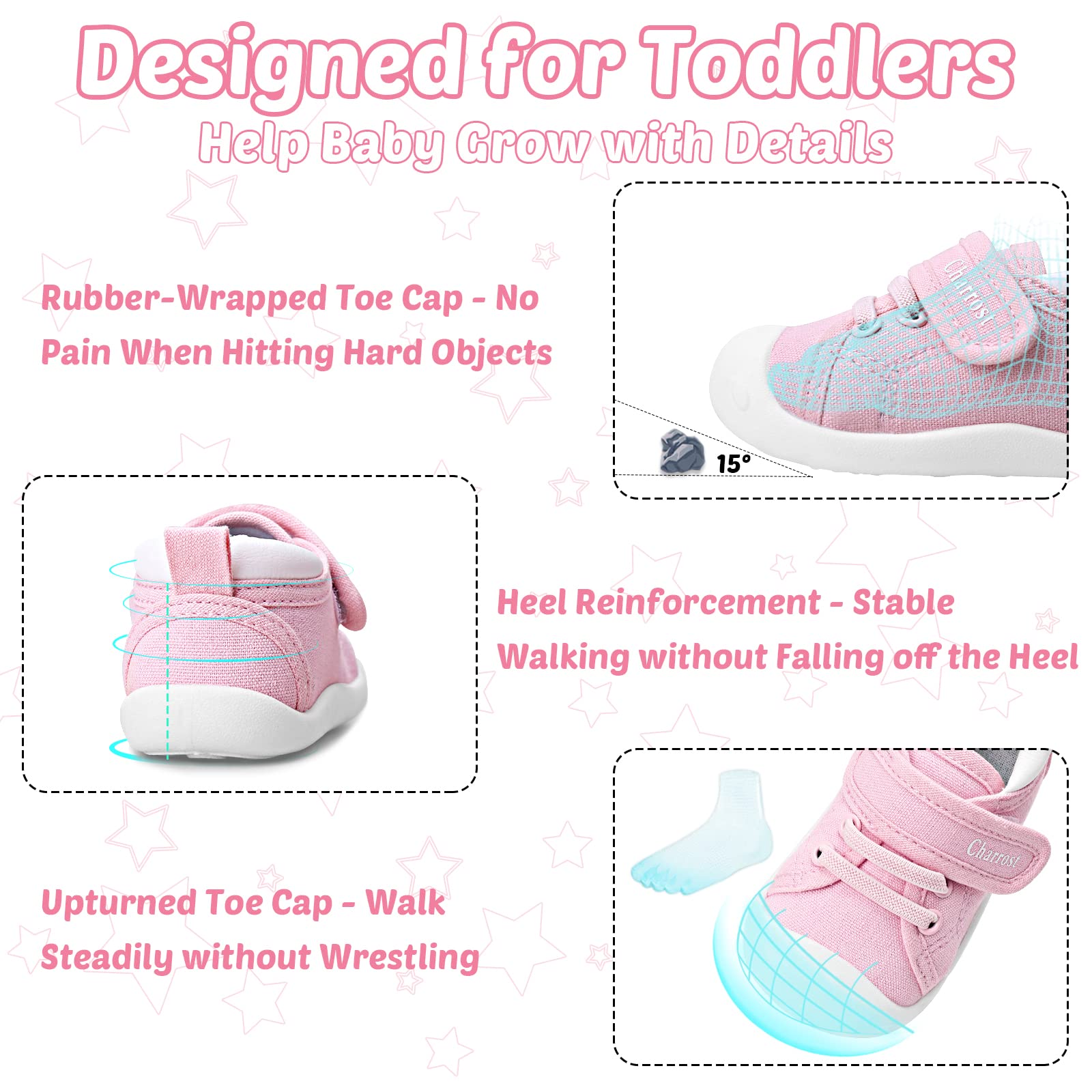 Charrost Baby Walking Shoes Toddler Girl Boy Soft Breathable Canvas Shoes