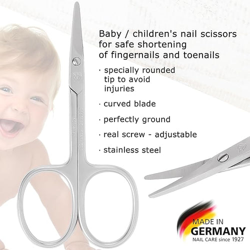 3 Swords Germany - Baby Nail Scissors Safety Scissors with round tips for Children - Babies - toddlers - Infants with Funny Bird case 'Corbi' - Stainless Steel Brand Quality Made in Germany (555)