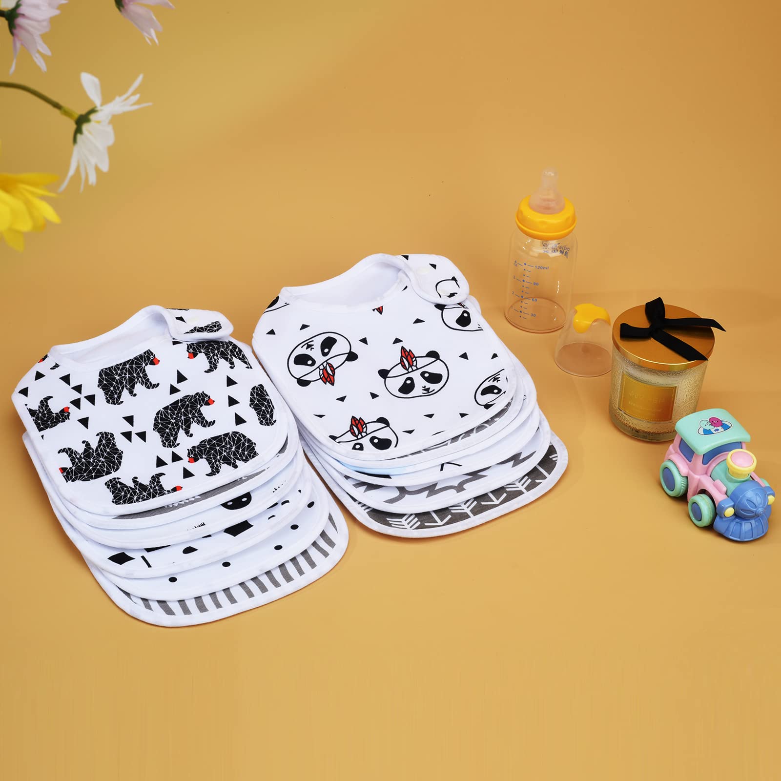 Benoxine Baby Bibs Soft and Absorbent Organic Cotton Bandana Bibs Set for Boys Girls Newborn Unisex Plain Colors 3-36 Months 12 Pcs
