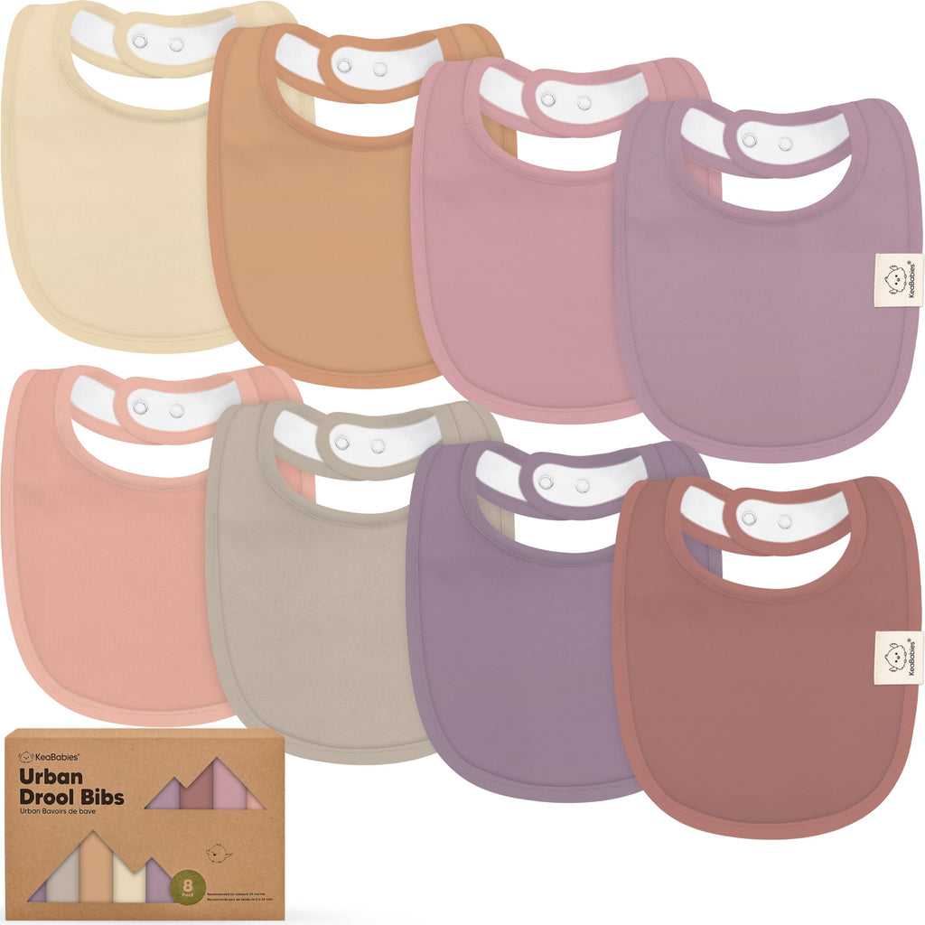 KeaBabies 8-Pack Organic Baby Bibs for Drooling and Teething (Mauve)