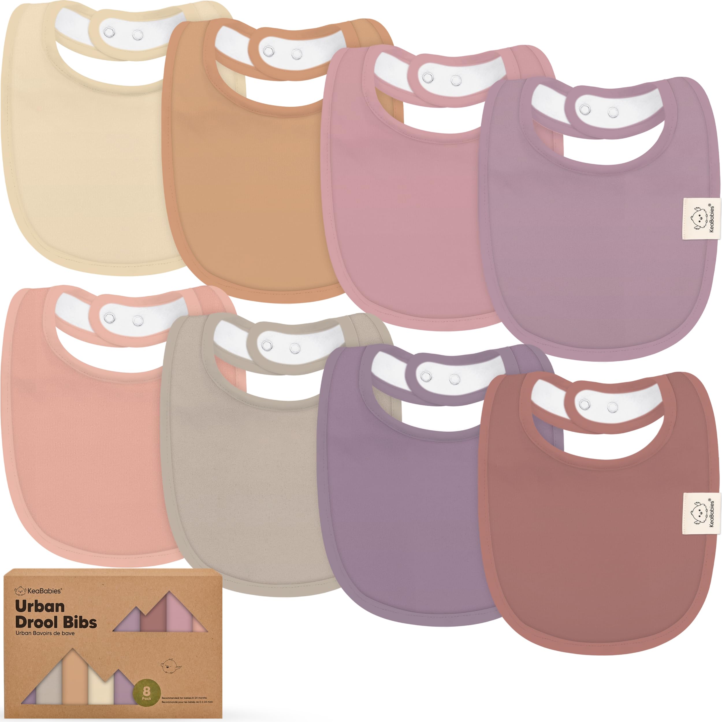 KeaBabies 8-Pack Organic Baby Bibs for Drooling and Teething (Mauve)