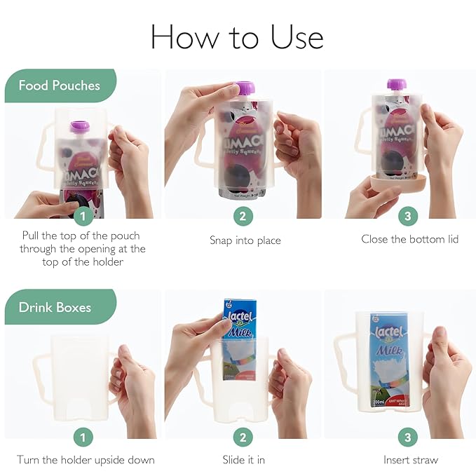 Momcozy Baby Pouch Holder No Squeeze, Baby Food & Juice Box Holder, Mess-Free, Easy Grip for Self-Feeding, BPA-Free & DEHP-Free, Must-Have for Babies, Pink