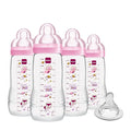 MAM Easy Active Baby Bottles 11 oz with Bonus Nipple, Fast Flow Skinsoft Silicone Nipple with Wide Neck Ergonomic Design, Easy to Hold, BPA-Free Bottles with Leak-Proof Caps for 4+ Months Baby, Girl