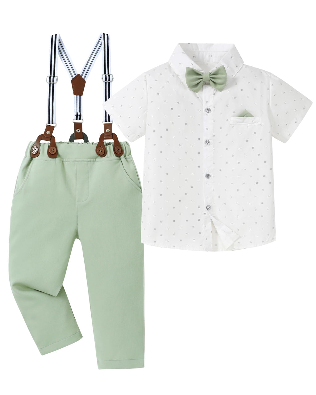 Boys Suit Wedding Outfit Boy Navy Blue Boy Dress Shirt with Bowtie/Suspender Pants Big Kid Gentleman Outfits 6-7 Years.