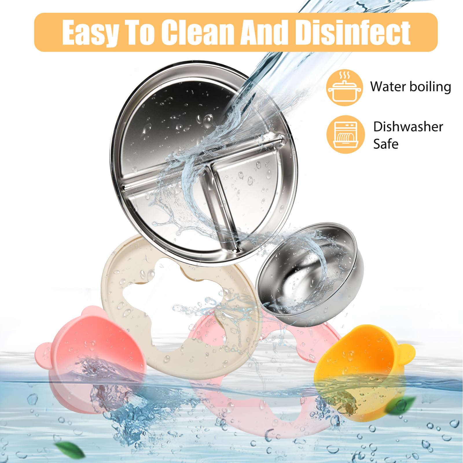 MISSLILI Stainless Steel Baby Plate and Bowls with Suction - 4 Packs